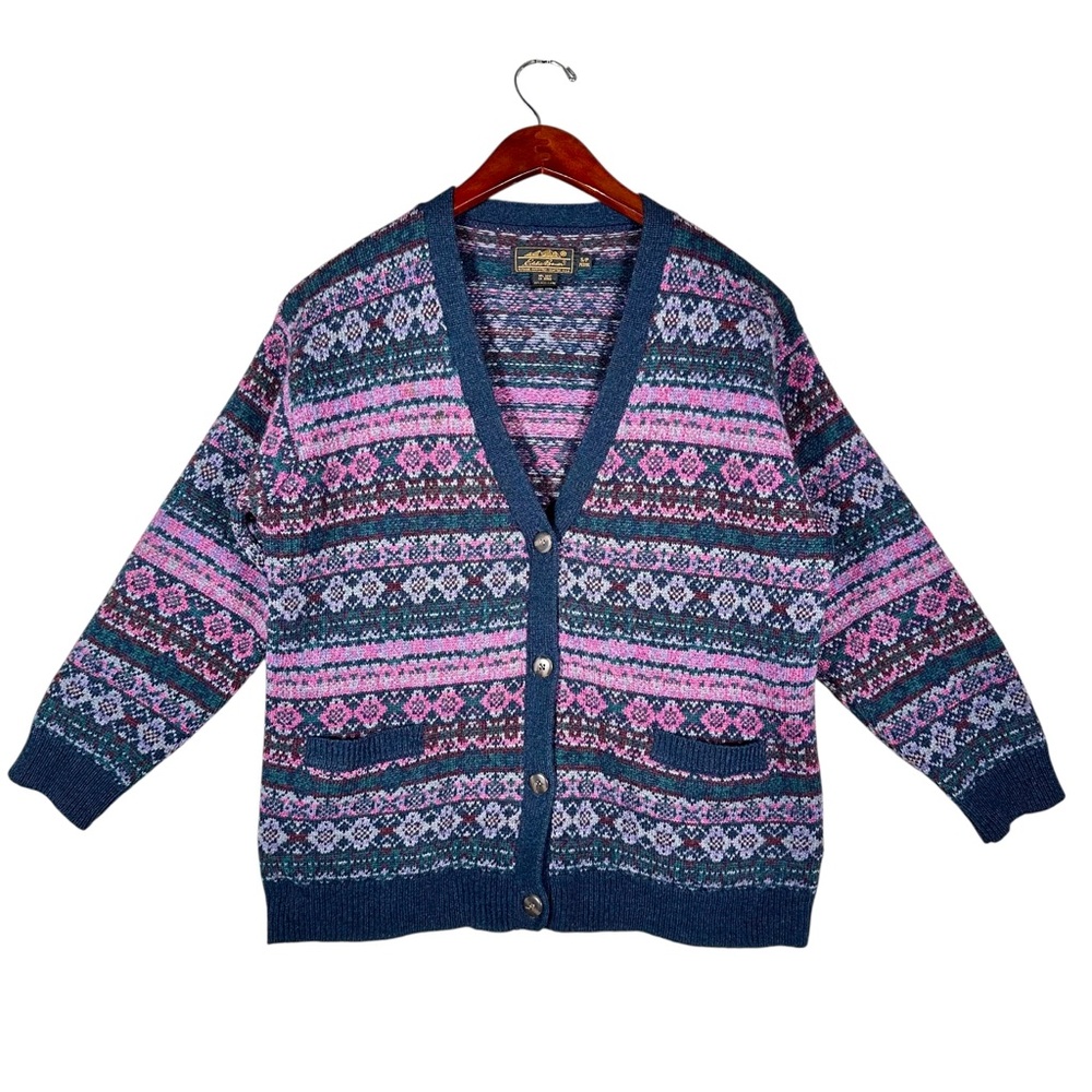 EDDIE BAUER Vintage Wool Fair Isle Knit Cardigan Sweater - Picture 3 of 7